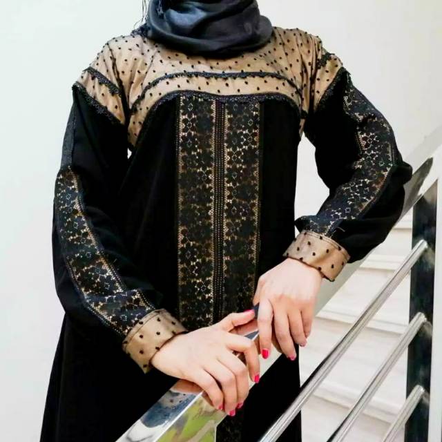 Abaya Dress Gamis Hitam 347 Bordir Arab Saudi Wanita Muslim Jubah Turki Murah Anggun Simpel