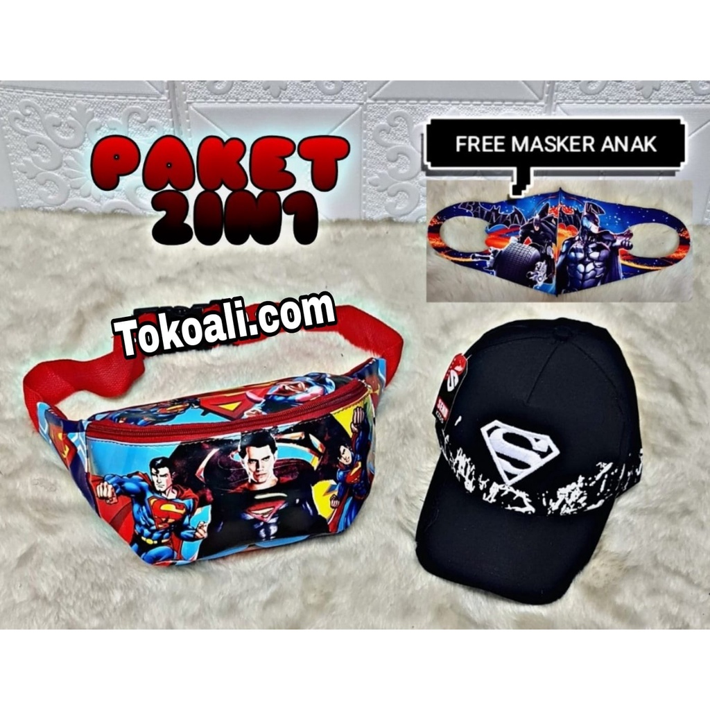 WAISTBAG anak laki laki karakter Super Hero +TOPI Murah