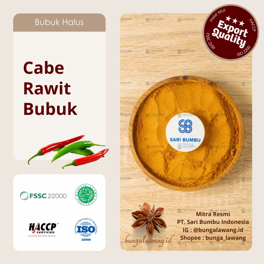 

Cabe Rawit Bubuk / Small Red Chili Powder Export Quality