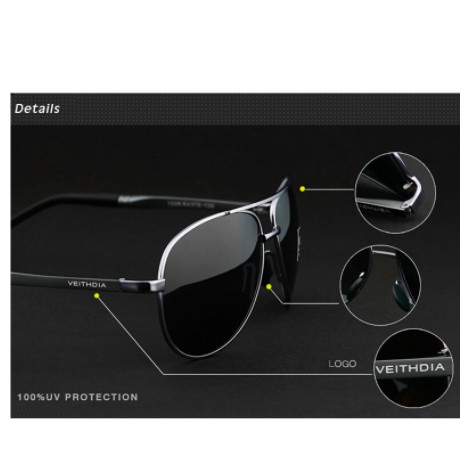 Kacamata Hitam Pria Pilot Aviator Sport dan Travel Polarized Sunglasses Free Hardcase