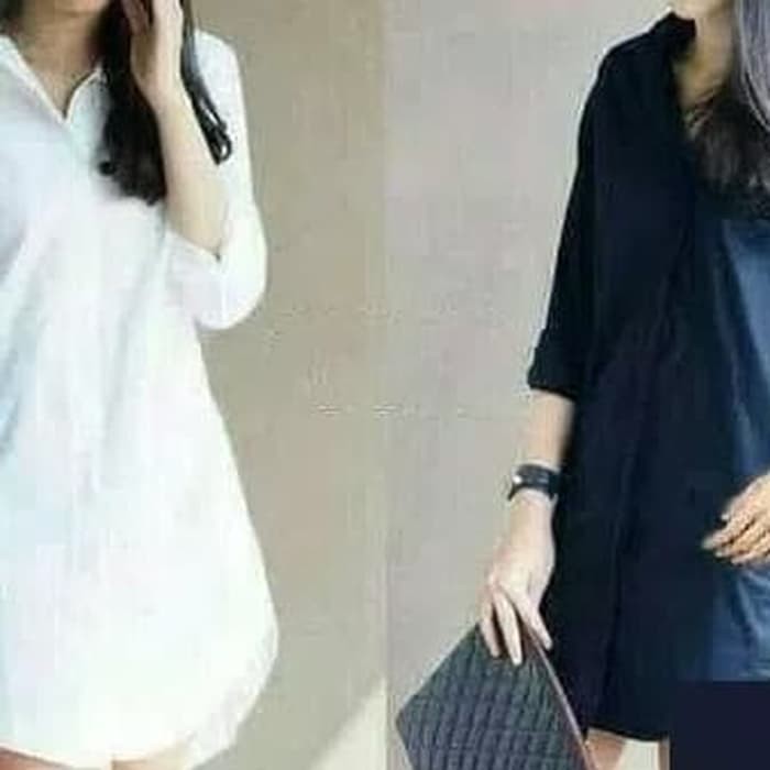 dress navy   longhe H-M-flanel-biru-grey-kemeja-wanita-women-Hnm-H-m-biru-basic-shirt-longslee Z7G6