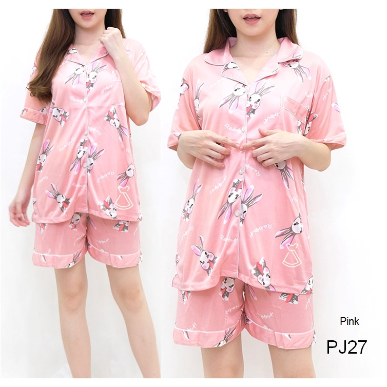 PJ27 - Setelan piyama celana pendek baju tidur busui friendly