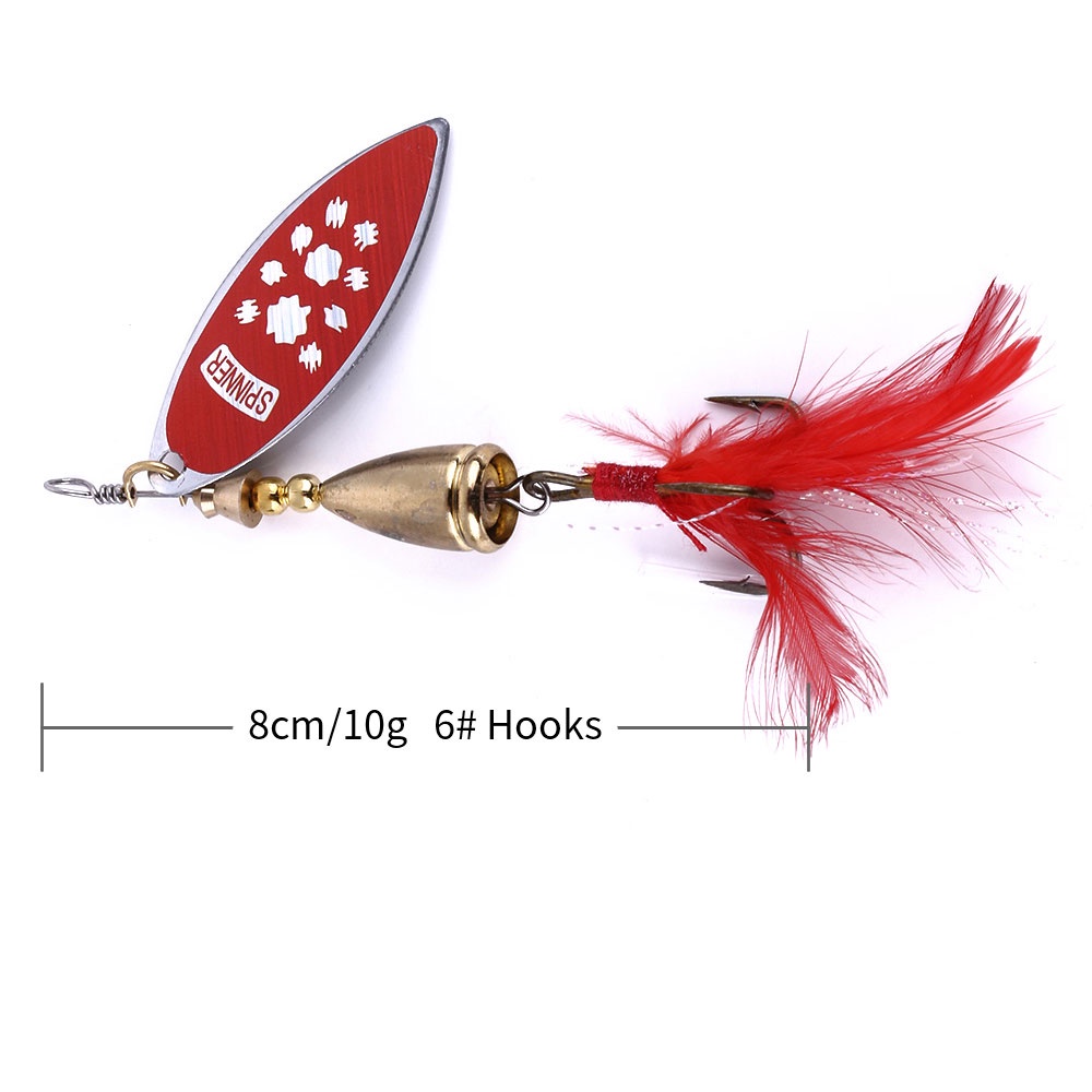 Hengjia 1Pc 10G Umpan Pancing Spoon Bahan Metal Dengan Bulu Ikan Fishing Lure Sequin Bass Bait