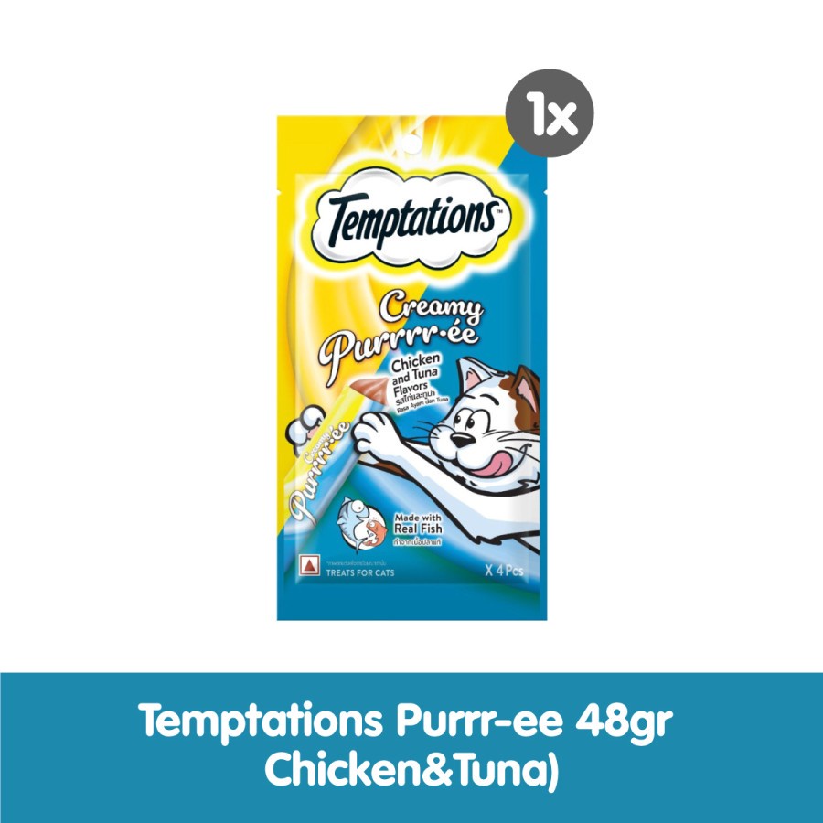 Temptations Creamy Purrr-ee Salmon &amp; Cheese 48gr Snack Kucing Treats