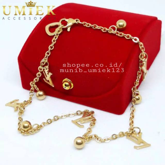 Gelang tangan / kaki Titanium emas gold permata cewek wanita cewe perempuan asli original anti karat