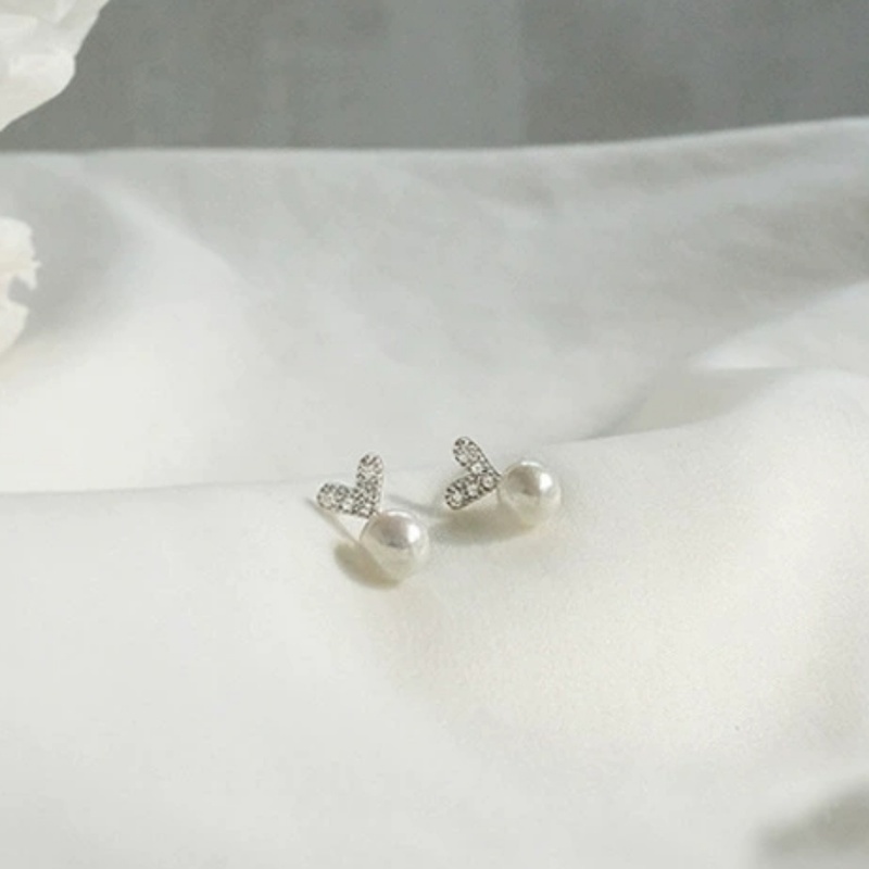 Kami Bunga Korea s925 Perak Bersinar Zirkon Hati Mutiara Stud Anting-Anting Untuk Wanita Gadis Halus Anting-Anting Kecil Perhiasan Telinga Mode