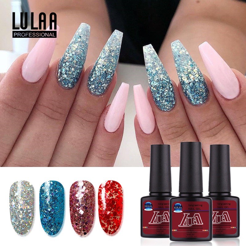 LULAA glitter gel polish 7ml uv led lamp soak off gel polish kutek gel nailart