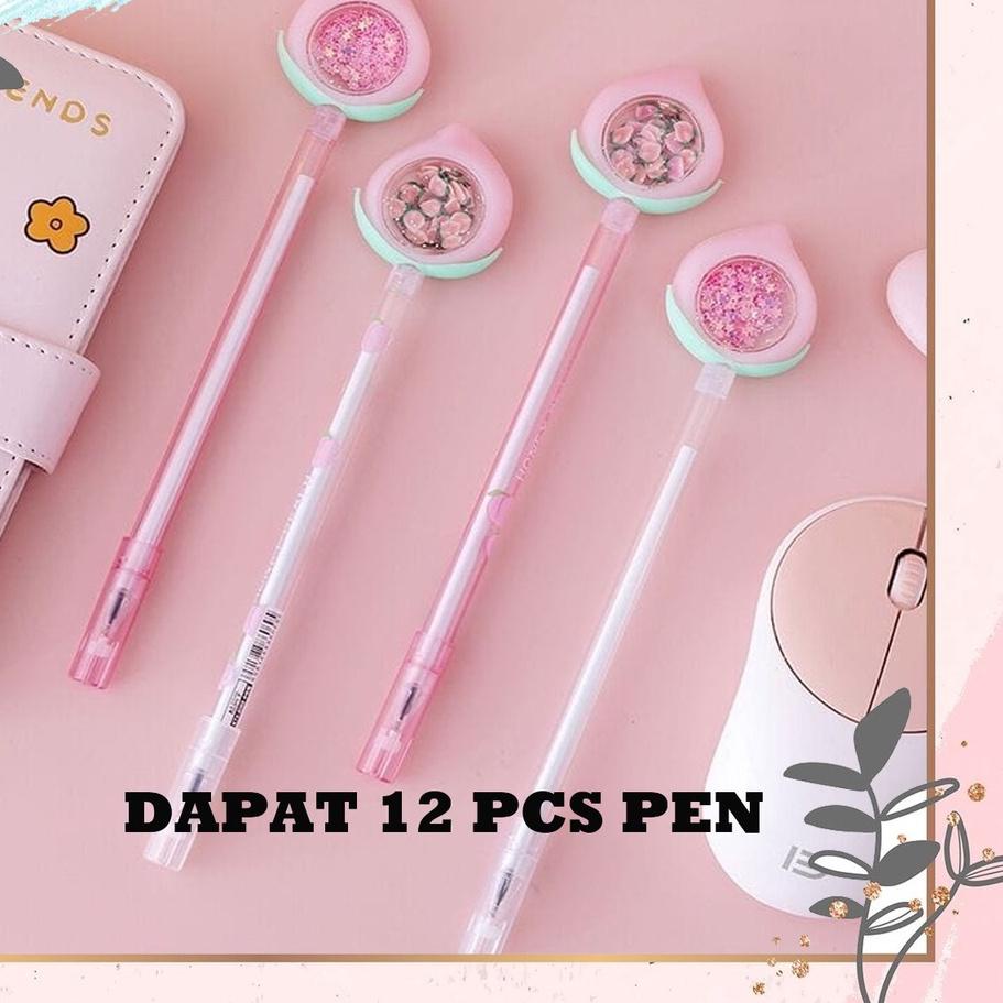 

Big Sale SELUSIN PEN PEACH ISI 12 PCS GLITTER LUCU GEL PEN KARAKTER UNIK PULPEN PENA BOLPEN