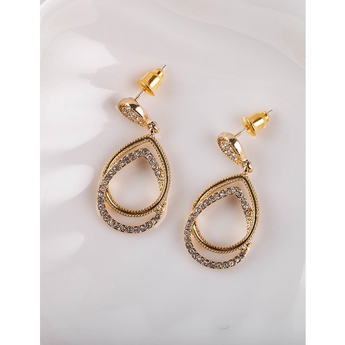 LRC Anting Tusuk Fashion Gold Color Geometric Drop Diamond P33531