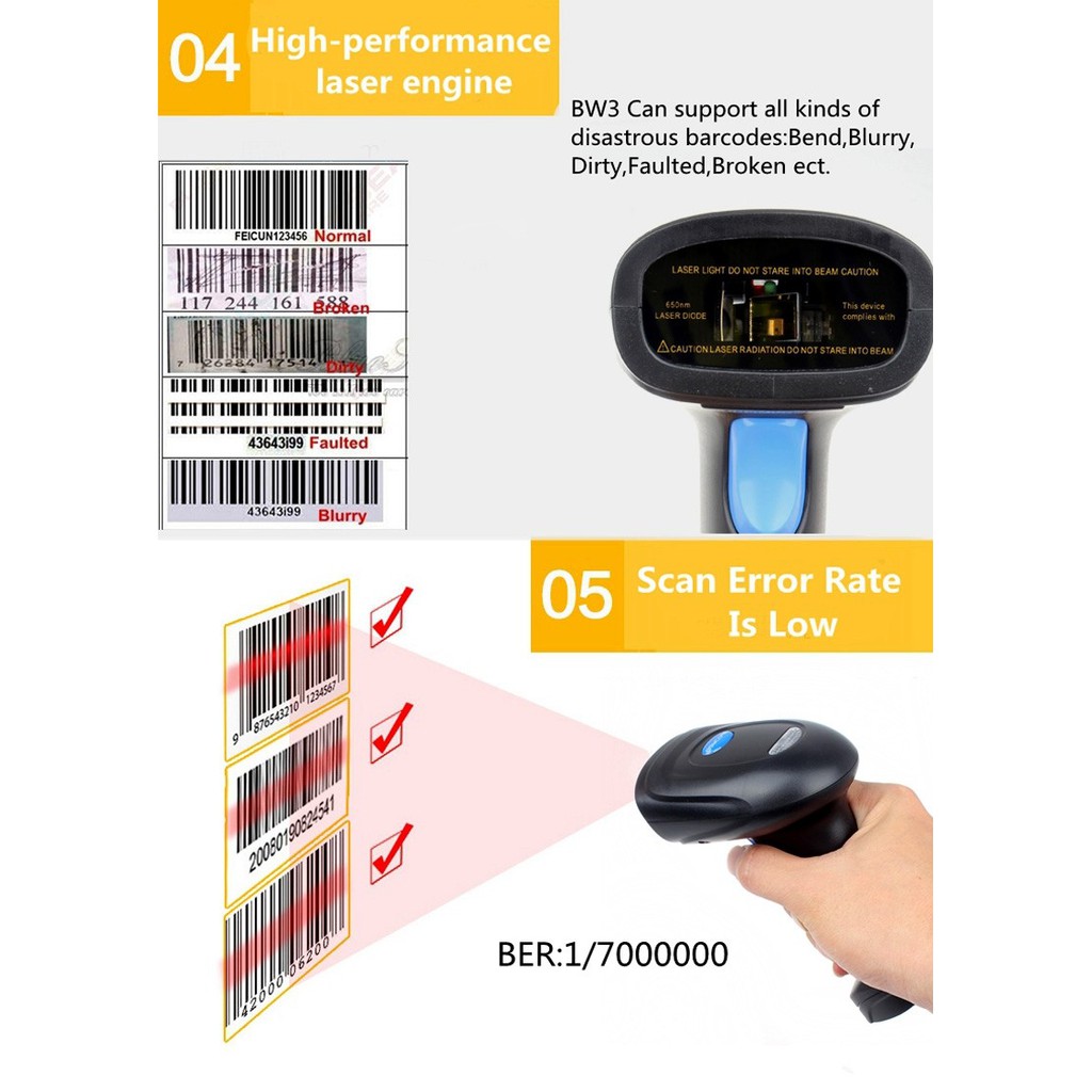 Bluetooth Barcode Scanner / Scanner Barcode /Alat Scan Barcode / Wireless Bluetooth Scanner