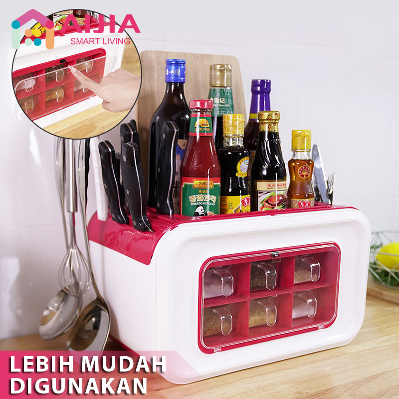 AIJIA Rak Bumbu Dapur | Tempat Bumbu Dapur | Tempat Bumbu Dapur Set | Rak Dapur Serbaguna | Rak Bumb