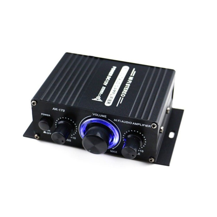 Mini Stereo Car Amplifier Treble Bass Booster Soundcard AK170 - Black