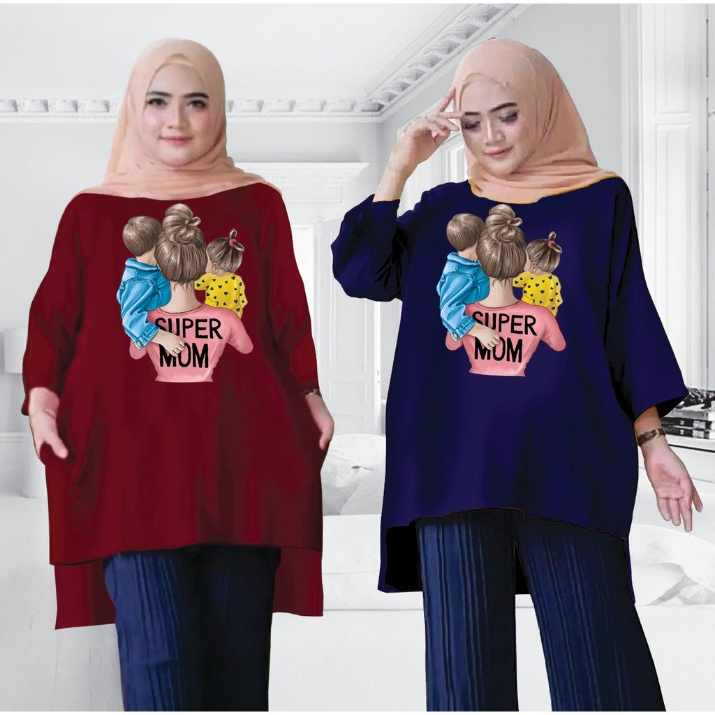 Tunik Jumbo SUPER MOM / Atasan Wanita Lingkar dada 130cm/XL,XXL