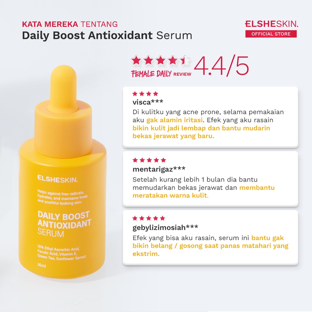 ELSHESKIN Daily Boost Antioxidant Serum Vitamin C (Kulit 8x Lebih cerah) 15 ml / 30 ml