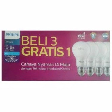 Lampu Led Philips Mycare 6 Watt Putih Multypack Beli 3 gratis 1