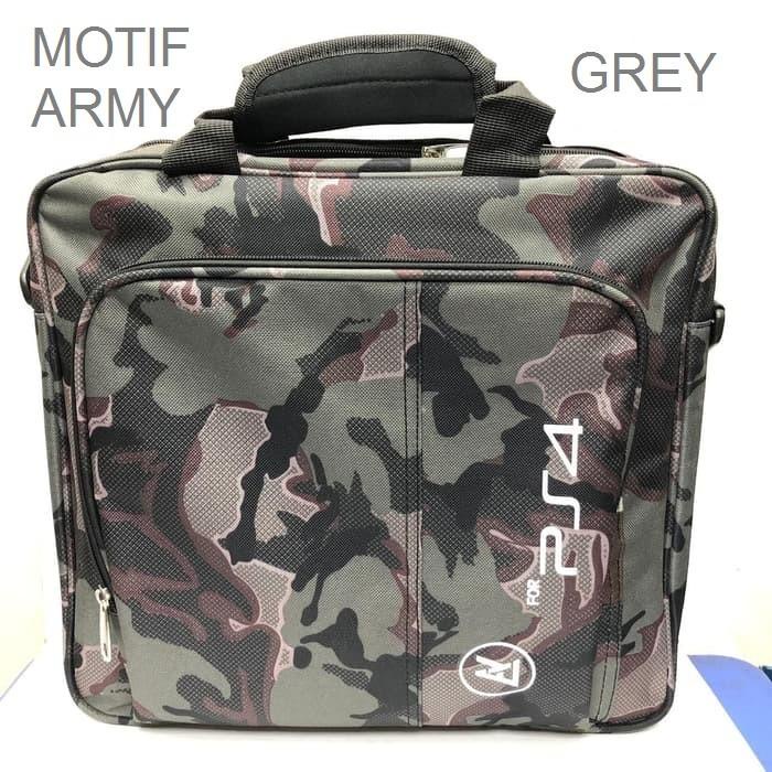 Gab | Tas Ps4 Fat Slim Pro Travel Carry Bag Sony Playstation 4 Army Motif - Army Grey