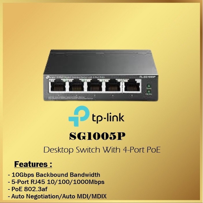 TP Link 5 Port 10/100Mbps Desktop Switch with 4 Port PoE TL-SG1005P