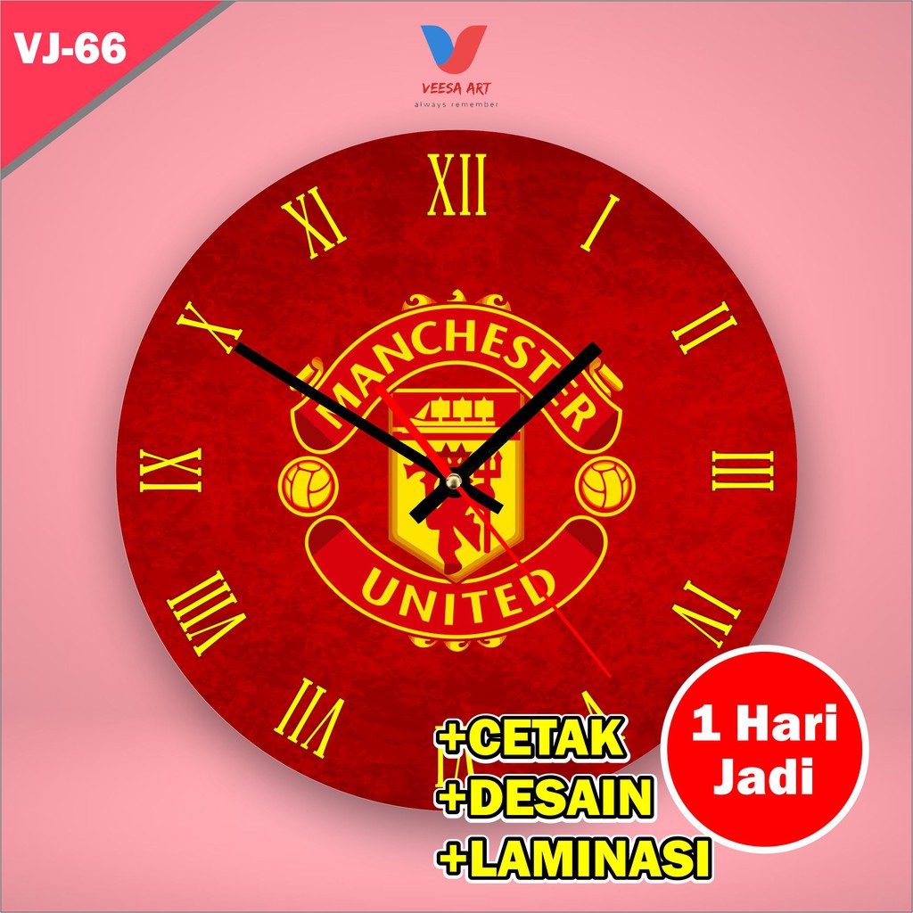 Jam Dinding Pajangan Ruangan cowok Pria MU Minimalis club sepak bola manchester united Merah Murah