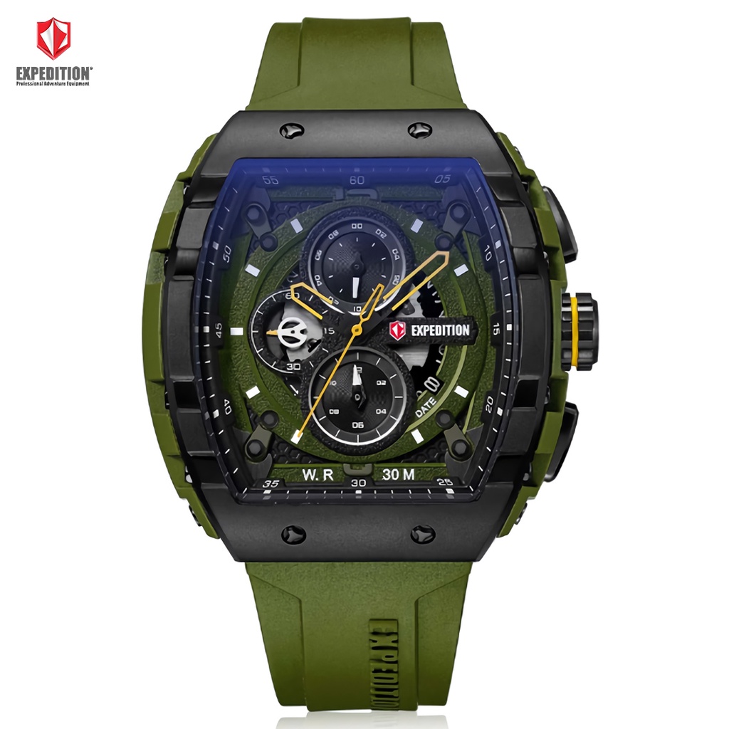 Expedition 6782 MCRIPGN - Jam Tangan Chronograph Pria - Black - Green Rubber Strap