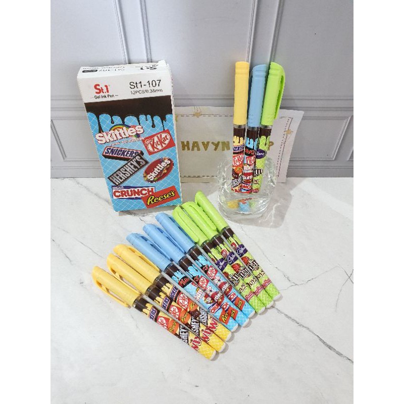 (12pc) pen gel/pen motif makanan minuman/pulpen lucu/pen mie/pen fancy-COKLAT 107