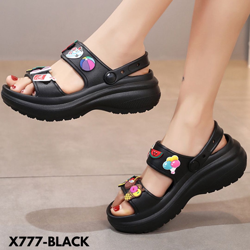 SANDAL WEDGES WANITA KEKINIAN TRENDY BAGUS GRATIS CARTOON BALON DLL BAHAN RUBBER IMPORT 777