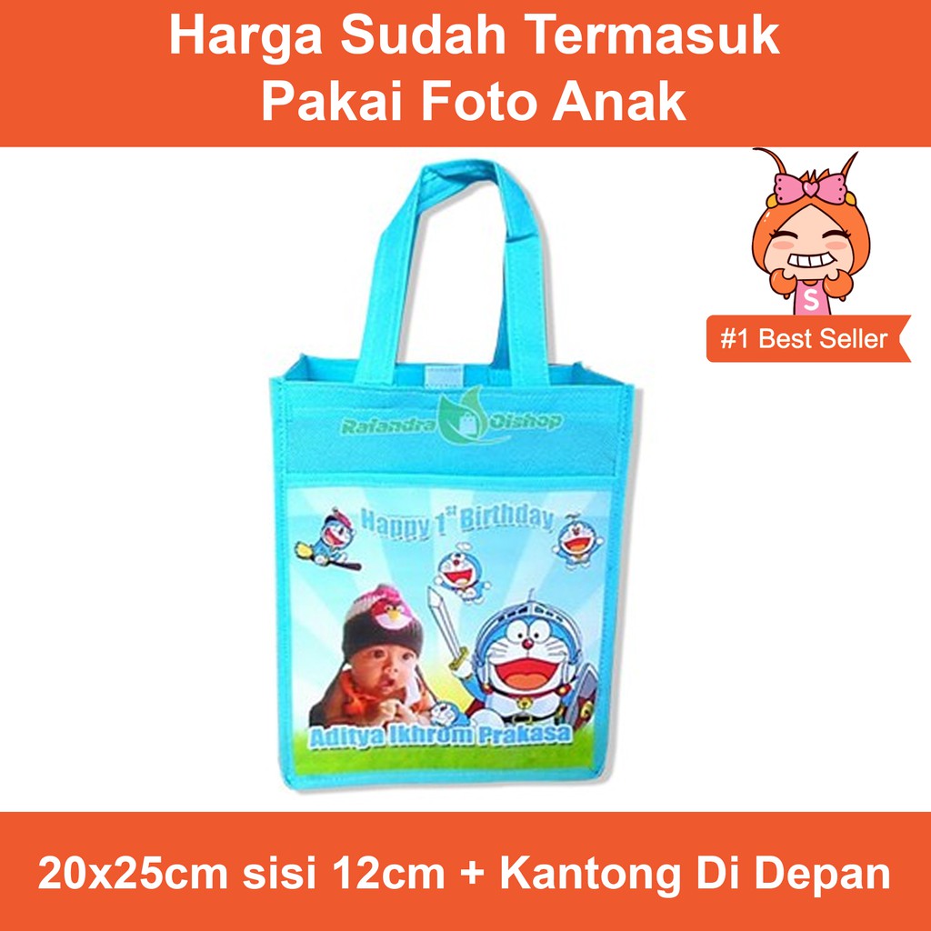

tas ultah anak kantong pakai foto