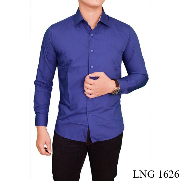 Formal Slimfit Mens Long Sleeve Shirt Katun Biru – LNG 1626