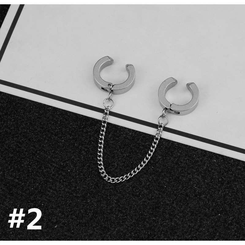 [Bayar Di Tempat]Anting Kait Hoop Double Buckle dengan Rantai Panjang Bahan Stainless Steel