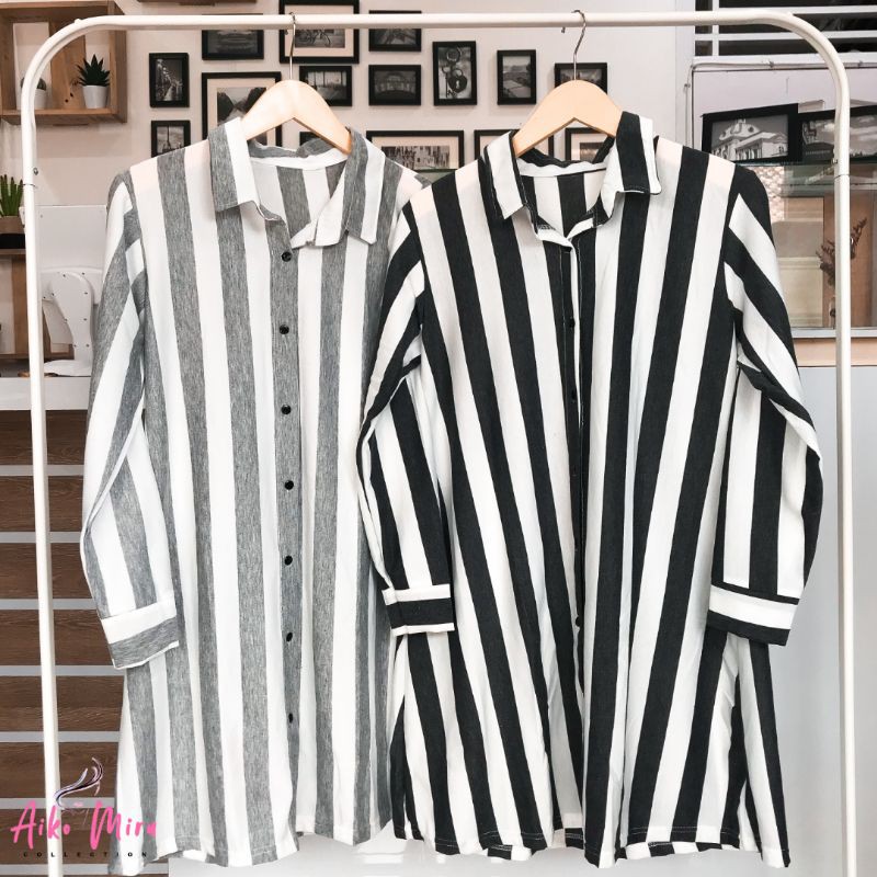TUNIK MONOKROM MOTIF SALUR/MOTIF GARIS