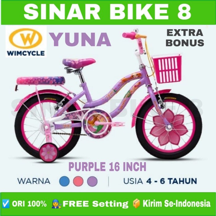 Sepeda Anak Mini WIMCYCLE YUNA Ukuran 16&quot; 18&quot; dan 20 Inch Keranjang Garansi Resmi
