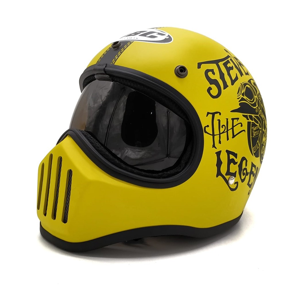 Helm Cakil HBC Steve Yellow Kuning + Inner Visor ( Fullface / Retro / Klasik / Vespa )