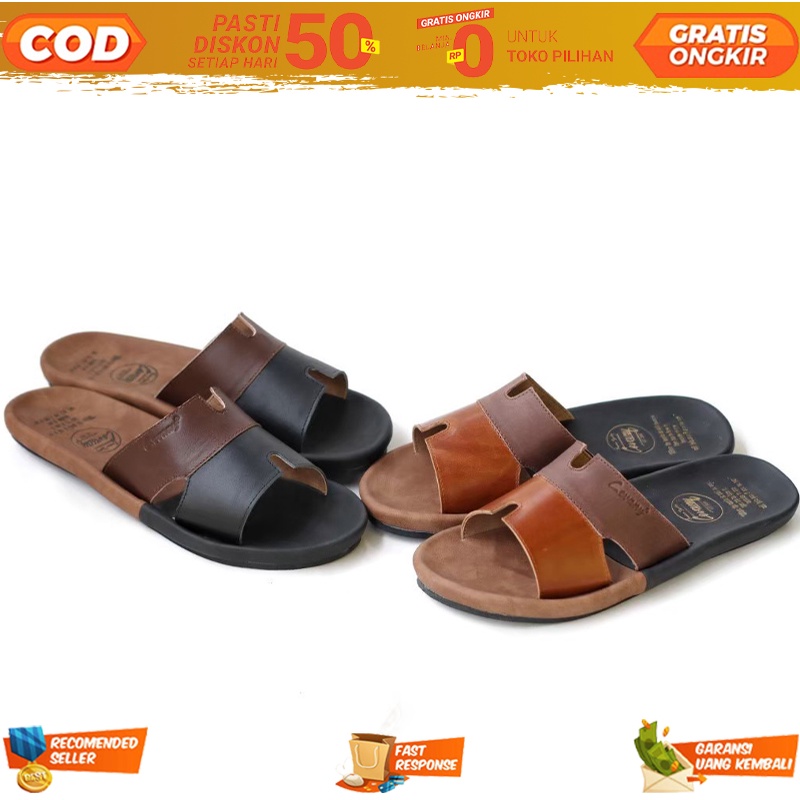 Sandal Slop Kokop Pria Casual Bahan Kulit Sapi Asli Distro Original Premium Leather 100% - Sendal Se