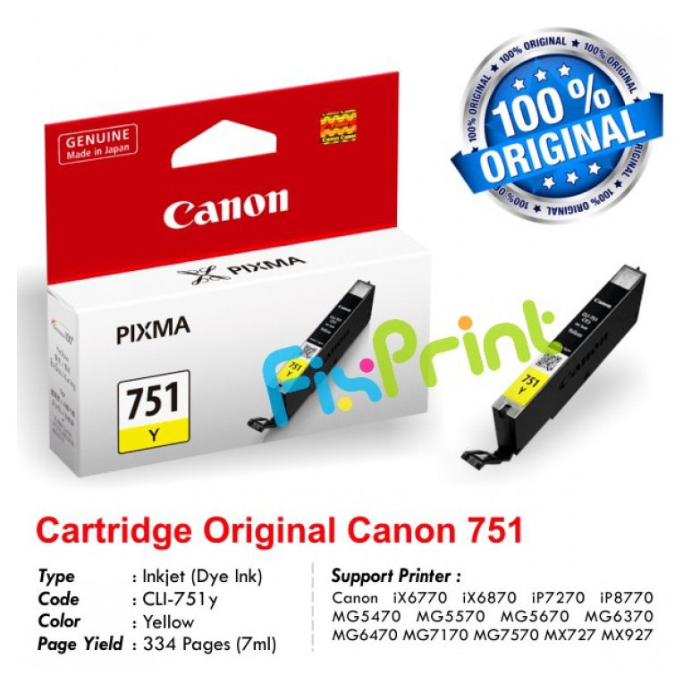 Cartridge Original Canon CLI 751 CLI751 751 751Y CLI 751Y Yellow