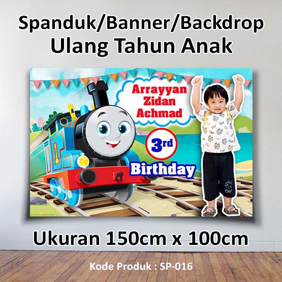 SPANDUK BANNER BACKDROP LATAR ACARA ULANG TAHUN ANAK THOMAS PAKE FOTO