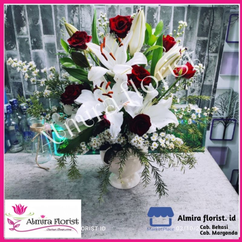 karangan bunga meja | bunga vas casablanca bunga asli segar harum