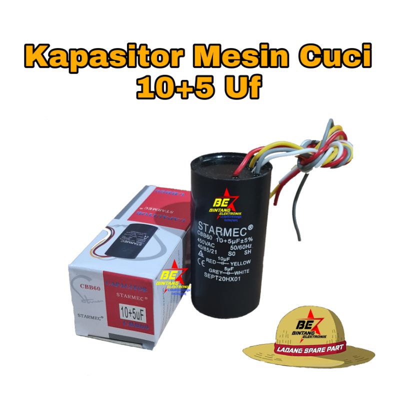 Kapasitor Mesin Cuci 10+5 uf Tipe B Capasitor 10 + 5 Mikro Kapasitor 5-10 uf