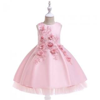 Gaun Pesta Anak  Perempuan Dress Satin  Flower Baju  