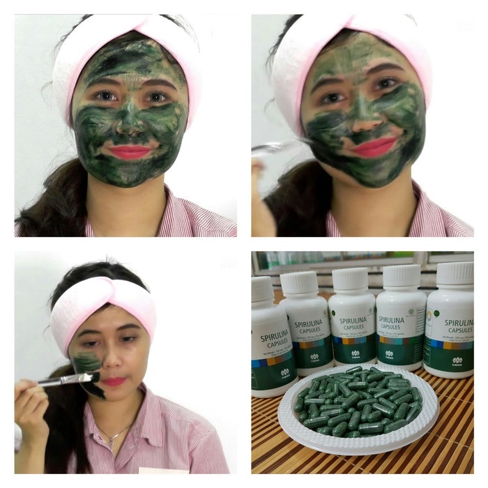 Beauty Jaya - Masker Spirulina By Yurizumi Masker Wajah Glowing Whitening + FREE KUAS