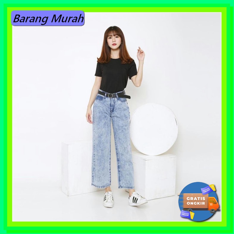 Celana Highwaist Jeans Wanita Jsk Clana Hw Jins Cewek Big Size -  RS694 Myredo - Celana Kulot Jeans