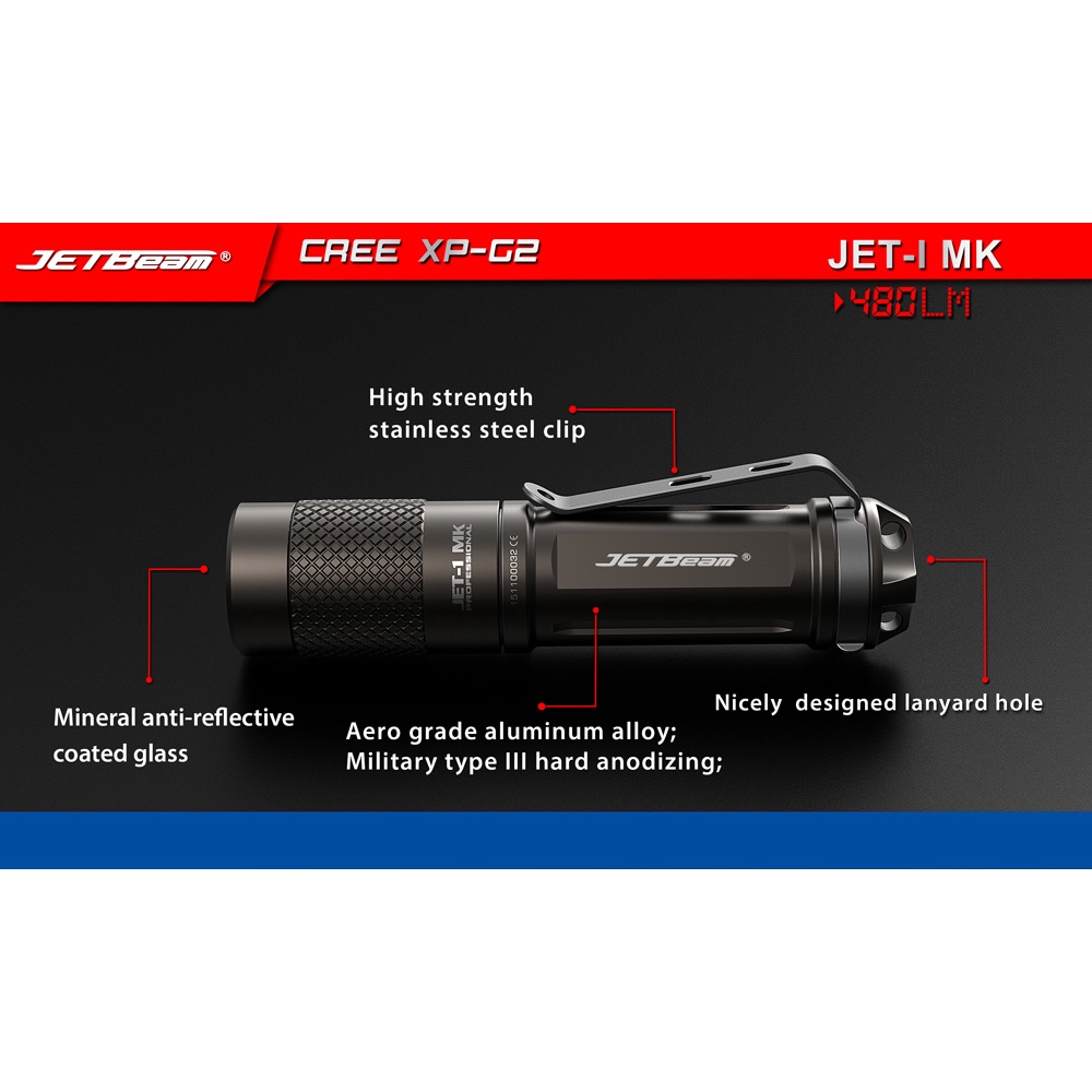 JETBeam Jet-1 MK Tiny Flashlight Senter LED CREE XP-G2 480 Lumens - Black