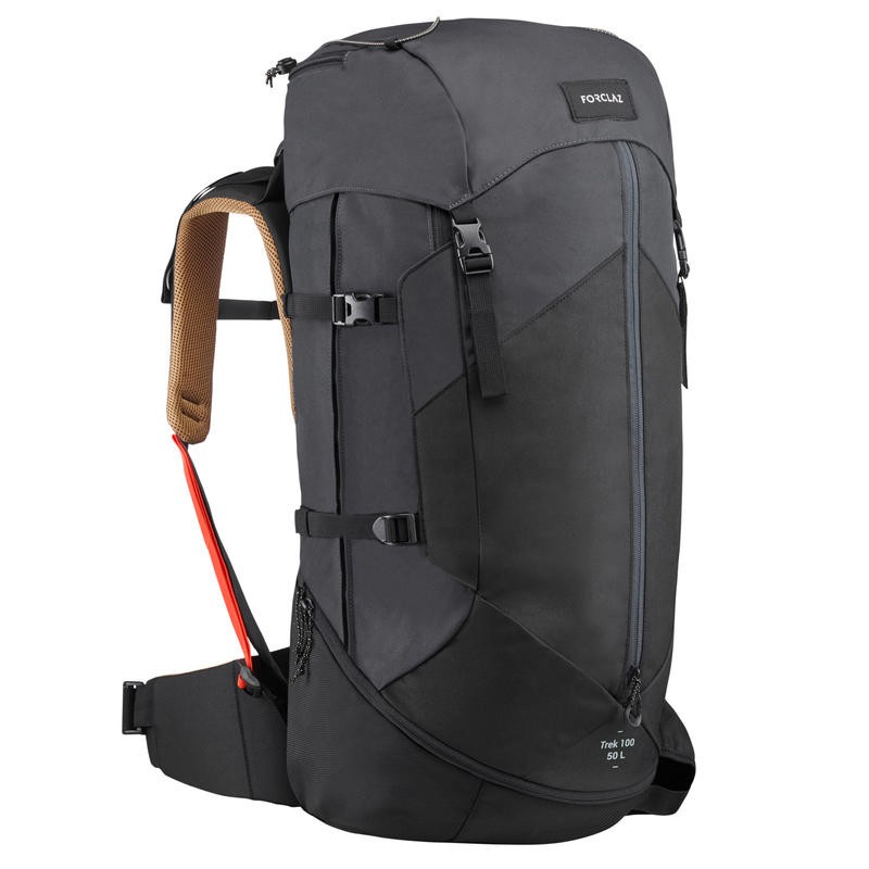 Decathlon Forclaz Tas Mendaki Pria Carrier Backpack Trek 100 Easyfit Black 50L - 8559690