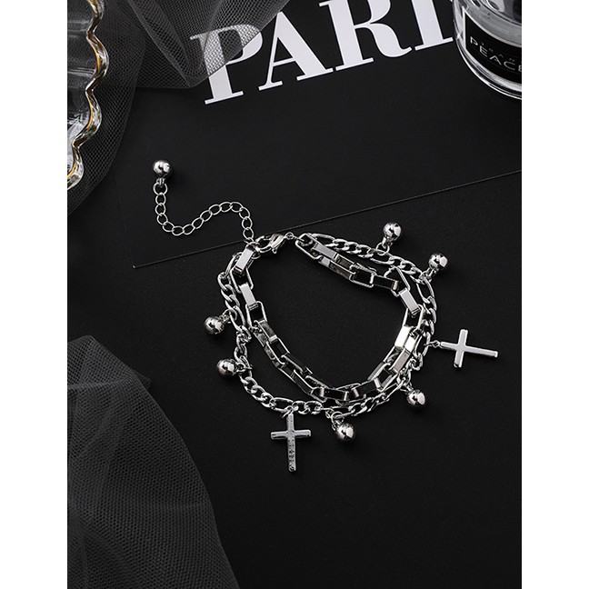 LRC Gelang Tangan Fashion Cross Section Geometric Metal Love Chain Cross Bracelet F62490