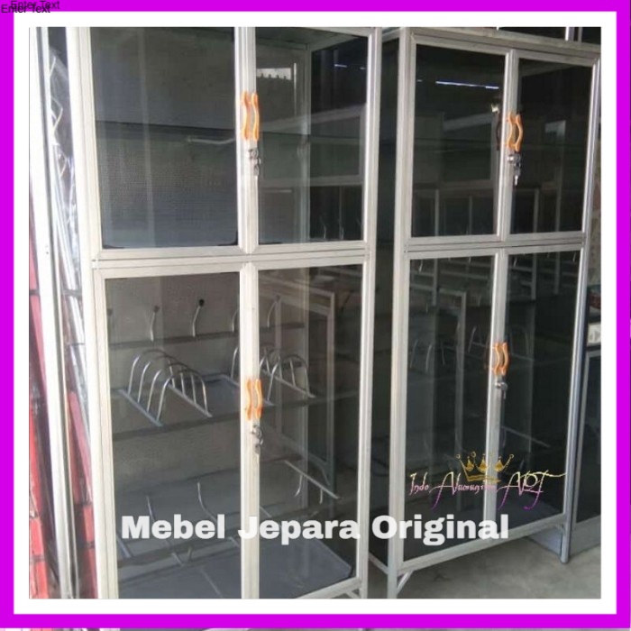 Rak Piring / Rak Dapur Full Kaca Pintu 4 Aluminium Kaca Anti Karat Murah