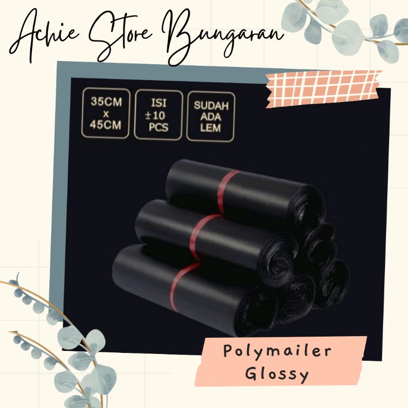 

10 pcs ~ Polymail 35x45cm BLACK / Plastik Packing / Polymailer Hitam PREMIUM GLOSSY / Polymailer BLACK