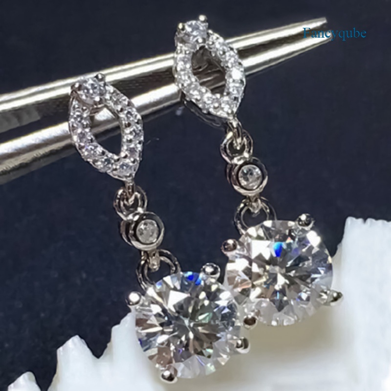 Fancyqube Anting Dangle Cubic Zirconia Warna Silver Untuk Aksesoris Pengantin Wanita