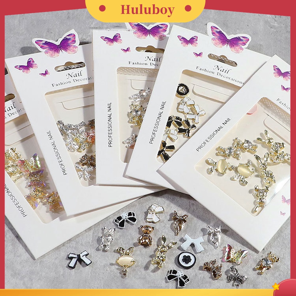 Huluboy Huluboy♡ 1 Kantong Ornamen Pita Aurora Coating AB Coating Bahan Alloy Aneka Bentuk Untuk Dekorasi Nail Art Wanita