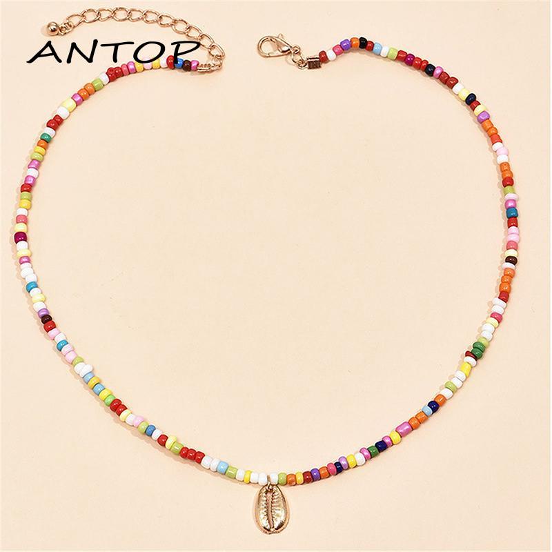 2pcs Kalung Liontin Manik-Manik Warna-Warni Gaya Bohemian Untuk Wanita