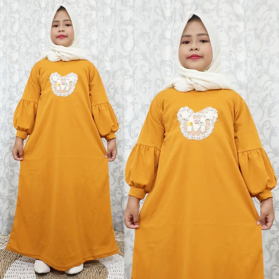 CARLINA Gamis Anak Lucu Tempelan Mickyy Renda Cantik Lengan Terompet Dress Perempuan