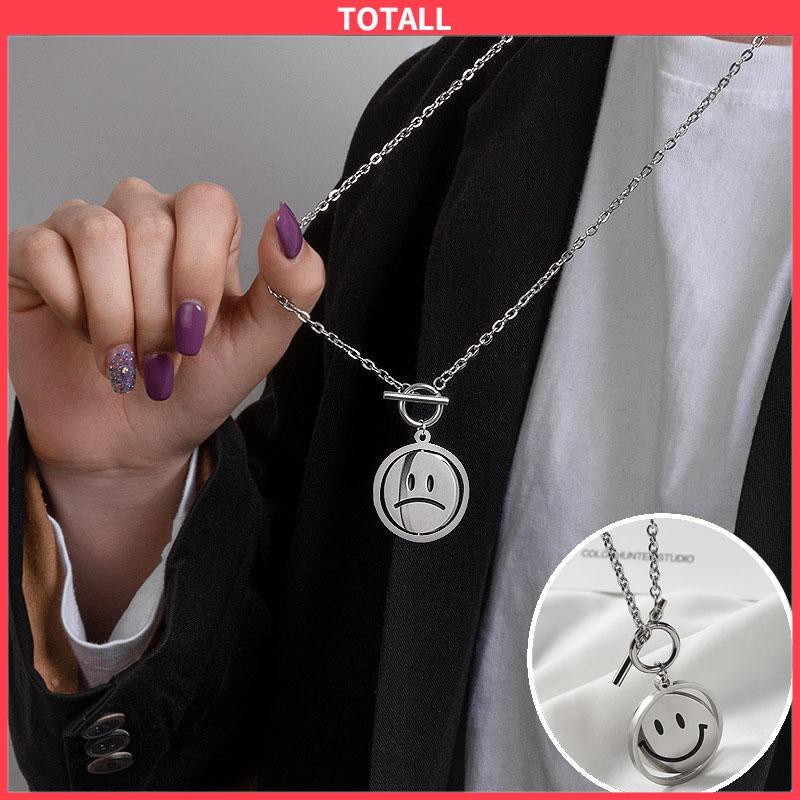 COD Kalung Rantai Sweater Rantai Klavikula Berputar Dua Sisi Smiley Necklace Pendant Necklace-Totall