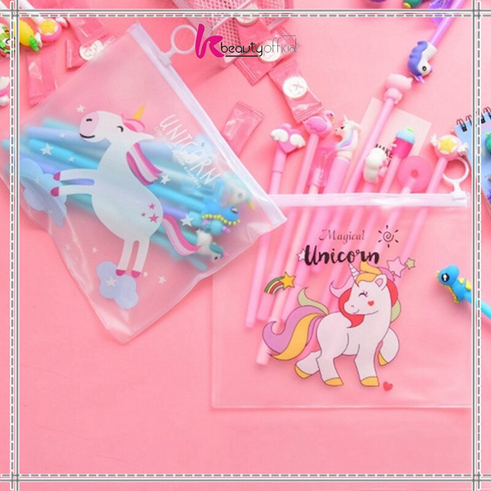 

KB-A15 Pulpen Gel Karakter Lucu Set Isi 20PCS Pena FREE Zipper Pouch Tempat Pensil Transparan Murah